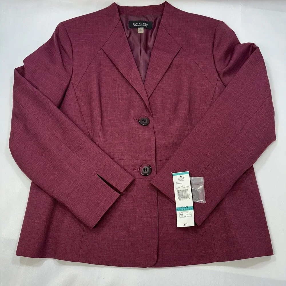 NEW Black Label Evan Picone Womens Sz 16 Burgundy Blazer Button Lined Preppy $72